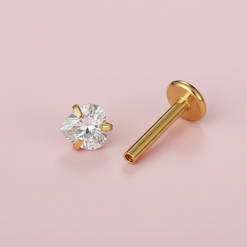 Labret zirconia corazón dorado - Acero quirúrgico