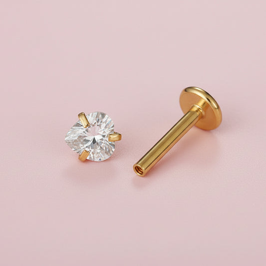 Labret zirconia corazón dorado - Acero quirúrgico