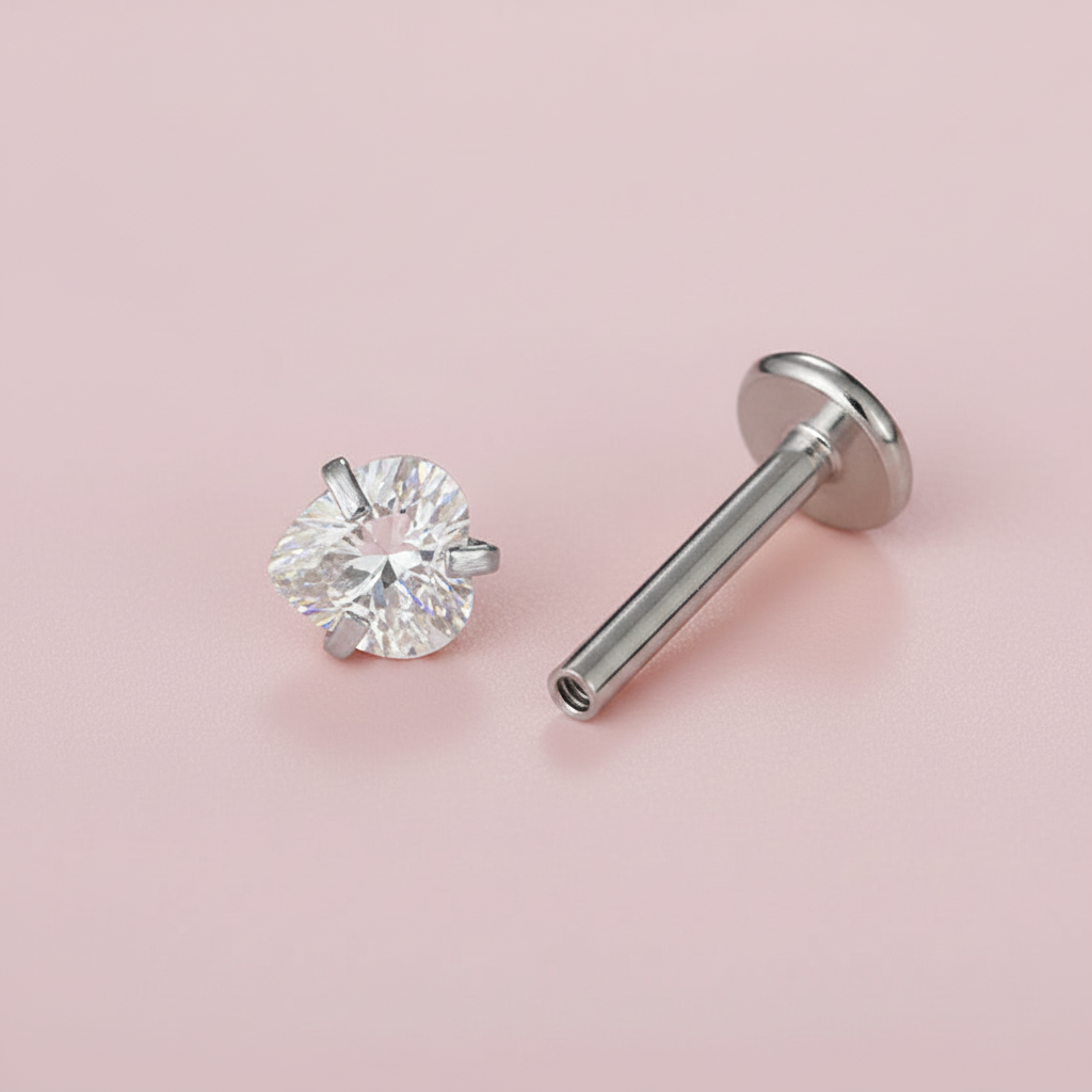 Labret zirconia corazón dorado - Acero quirúrgico