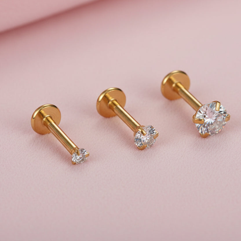 Labret zirconia corazón dorado - Acero quirúrgico