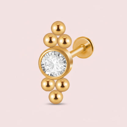 Piercing para oreja Labret 6 esferas  con zirconia biscelada - Acero quirúrgico