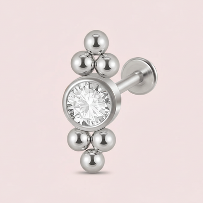 Piercing para oreja Labret 6 esferas  con zirconia biscelada - Acero quirúrgico