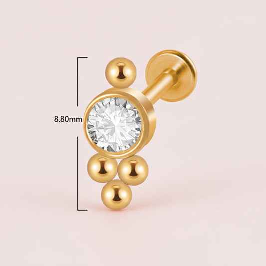 Piercing para Oreja diseño zirconia biselada/4 mini esferas  - Acero quirúrgico