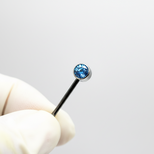 Piercing para Pezón 2 pastillas de zirconias azules - Titanio