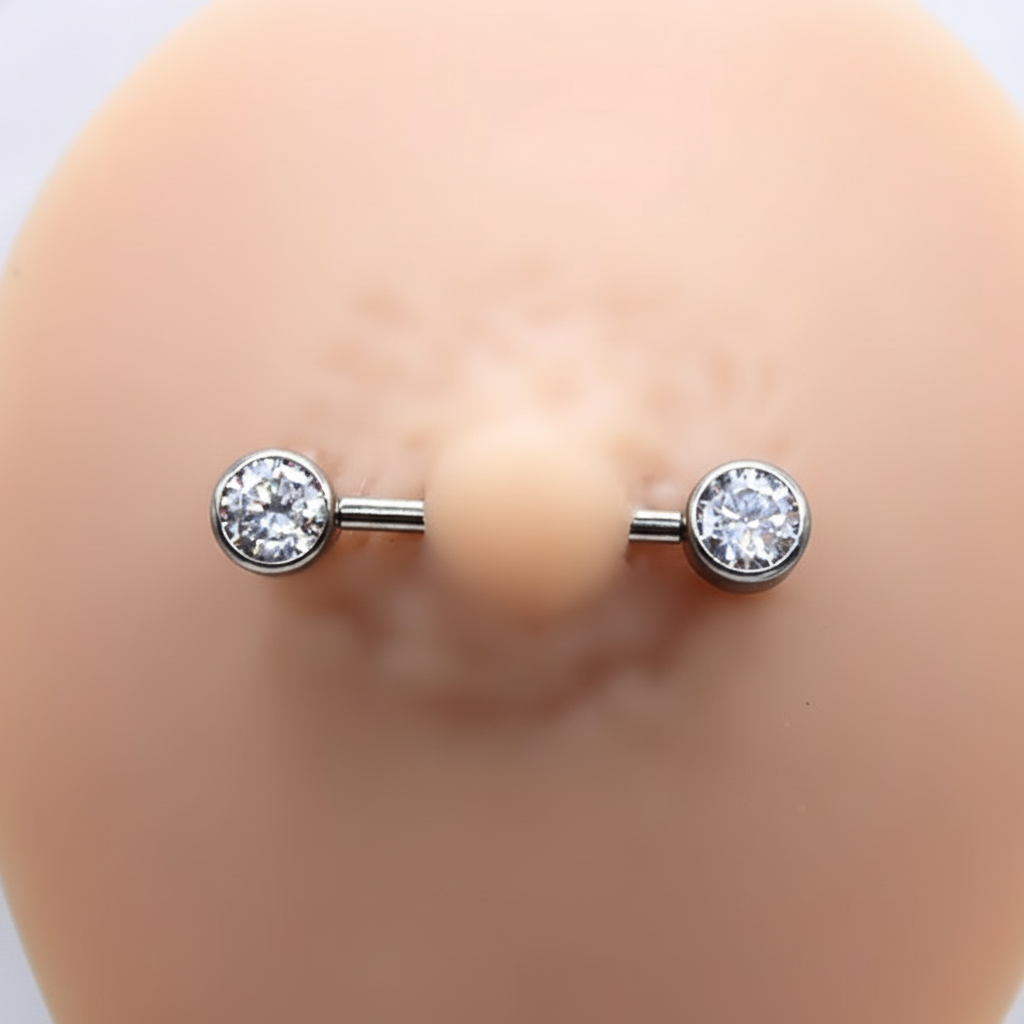 Piercing Pezón 2 pastillas de zirconias blancas - Titanio