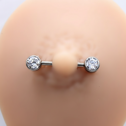 Piercing Pezón 2 pastillas de zirconias blancas - Titanio