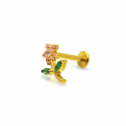 Labret flor completa Rosa - Titanio