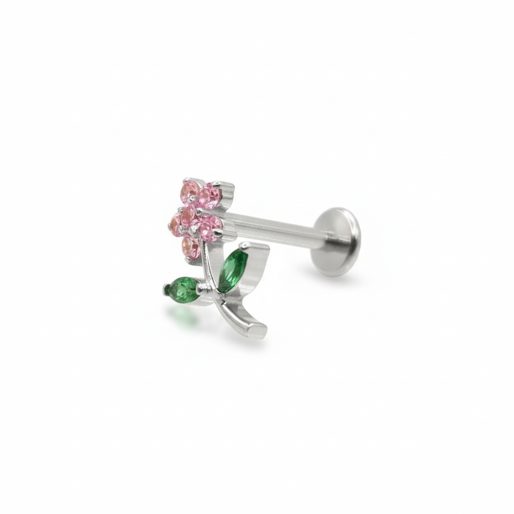 Labret flor completa Rosa - Titanio