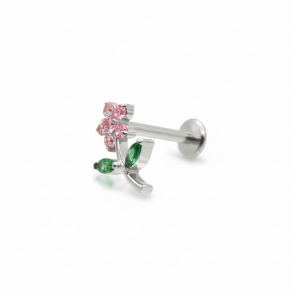 Labret flor completa Rosa - Titanio