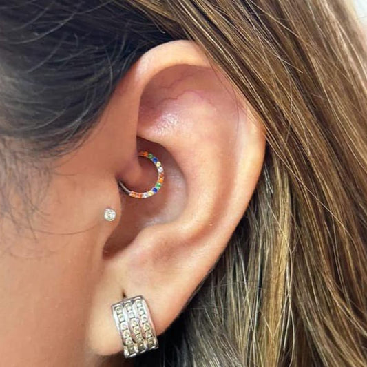 Aro Clicker Zirconias multicolor Titanio- Plateado