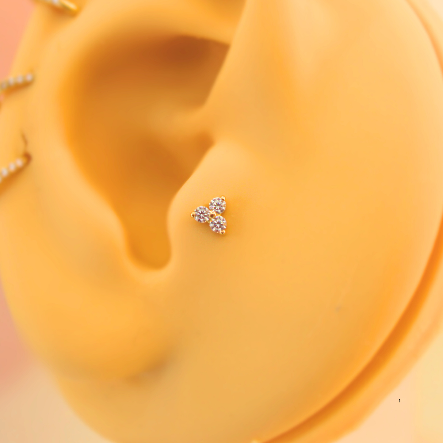 Trébol 3 zirconias - Oro puro 14k