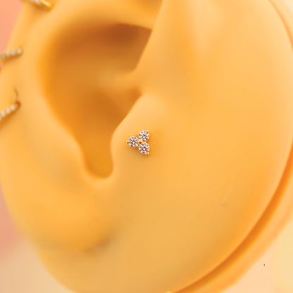 Trébol 3 zirconias - Oro puro 14k