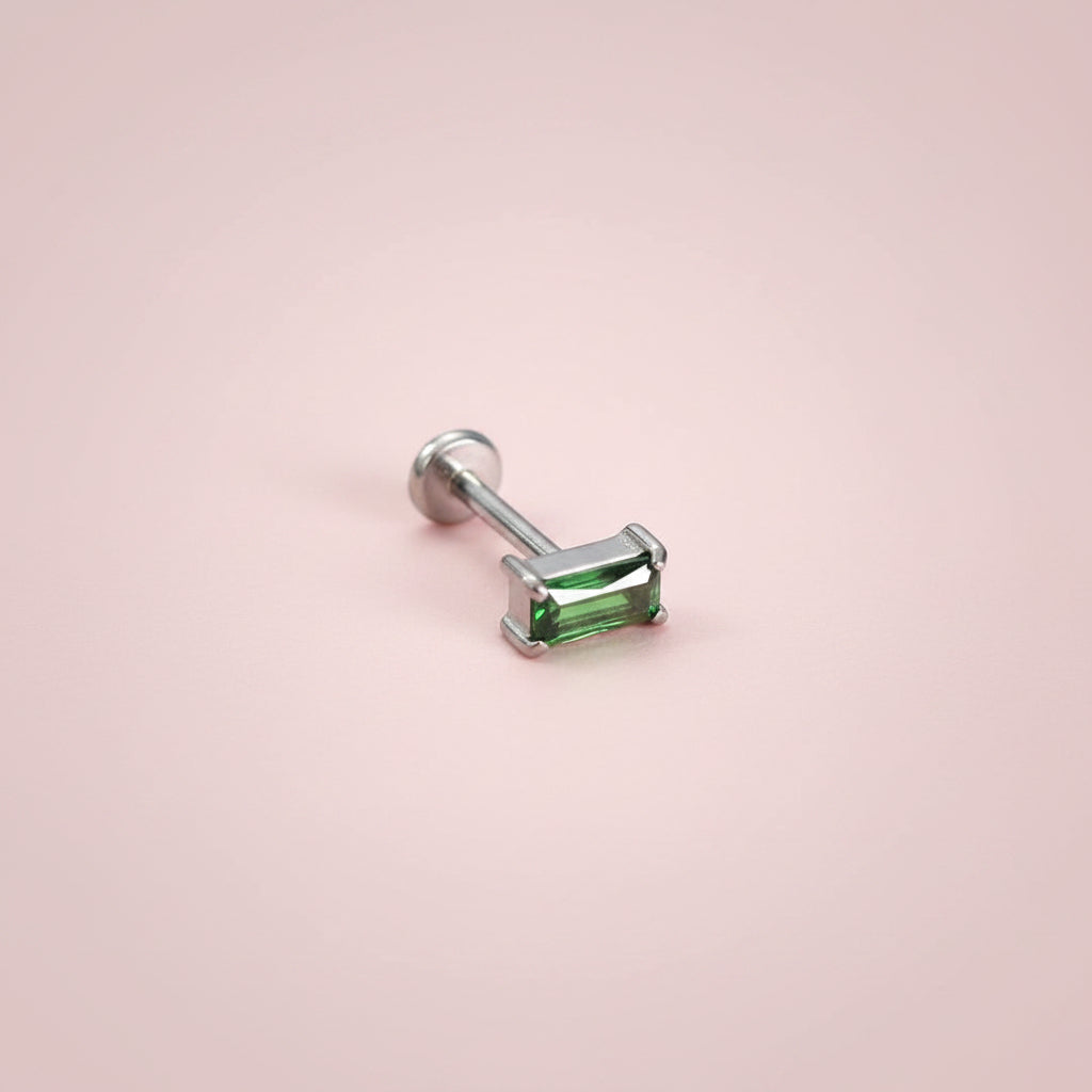 Labret cuadrado verde  Push- Pin de Titanio