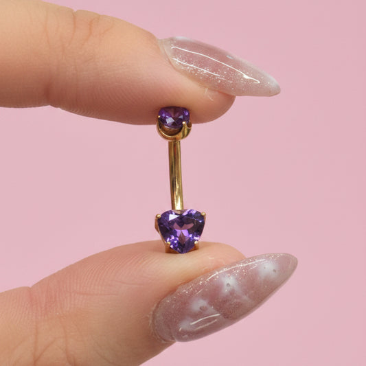 Piercing de ombligo opalo corazón morado - Titanio
