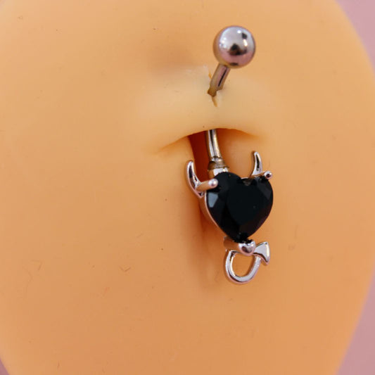 Piercing Ombligo Corazón Negro Diablito- Acero Quirúrgico