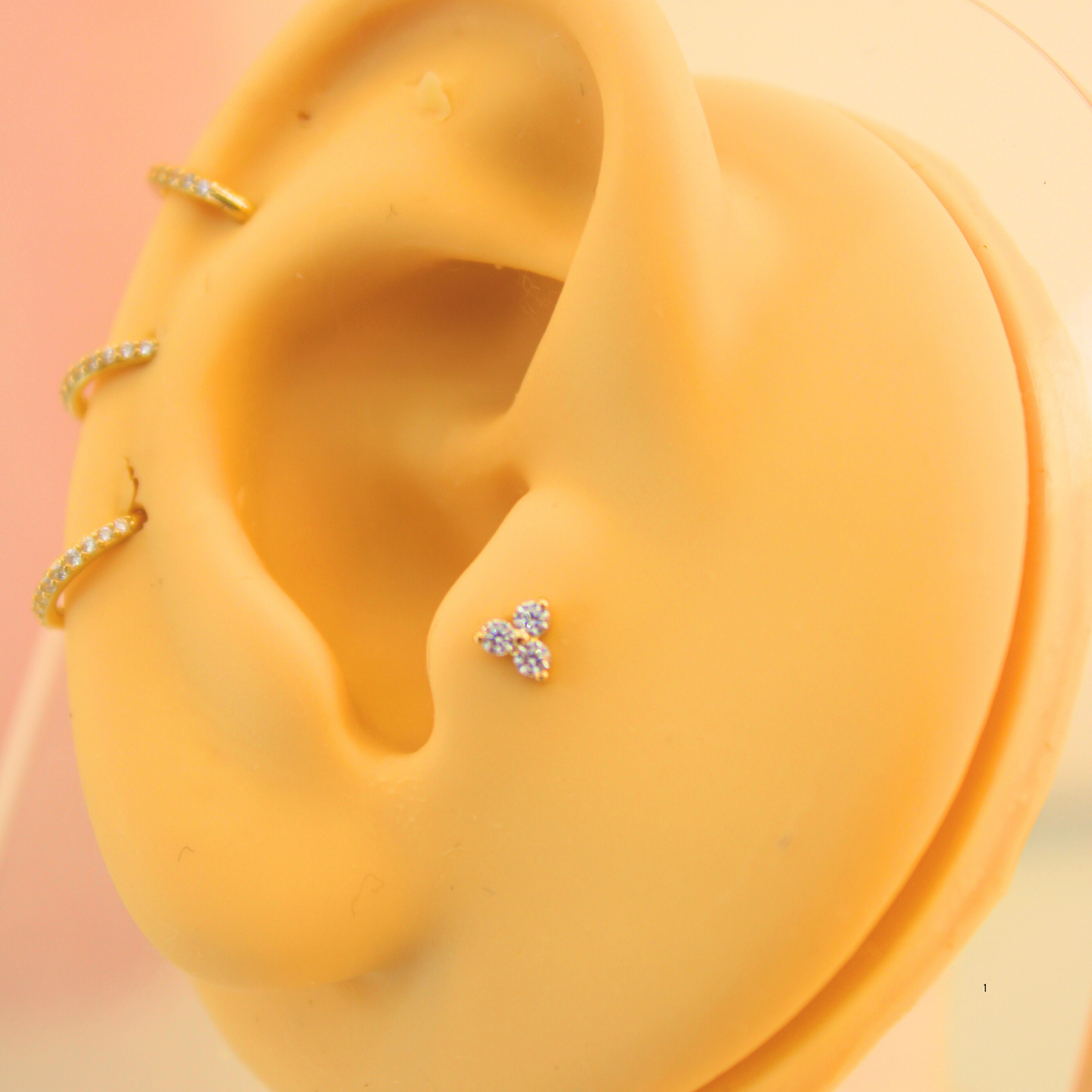 Trébol 3 zirconias - Oro puro 14k