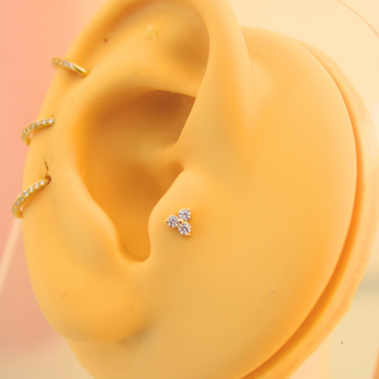 Trébol 3 zirconias - Oro puro 14k
