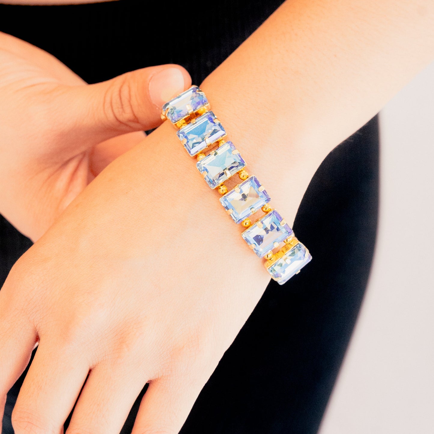 Pulsera swarovski  azul - Oro laminado