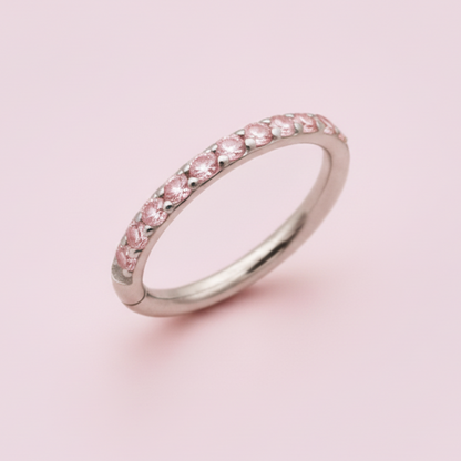 Piercing Aro Clicker con Zirconias Rosas -  Titanio