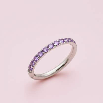 Piercing Aro Clicker con Zirconias Purpura -  Titanio