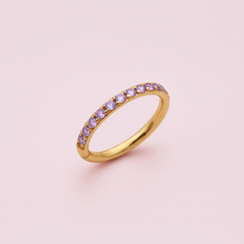 Piercing Aro Clicker con Zirconias Purpura -  Titanio
