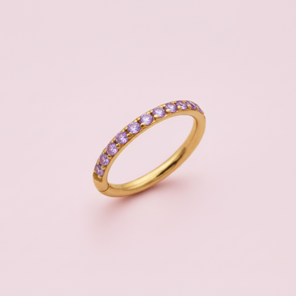 Piercing Aro Clicker con Zirconias Purpura -  Titanio