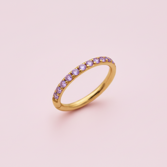 Piercing Aro Clicker con Zirconias Purpura -  Titanio
