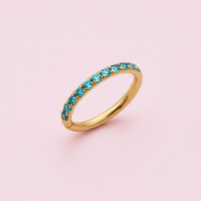 Piercing Aro Clicker con Zirconias Aqua -  Titanio