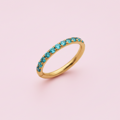 Piercing Aro Clicker con Zirconias Aqua -  Titanio