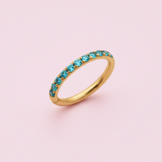 Piercing Aro Clicker con Zirconias Aqua -  Titanio
