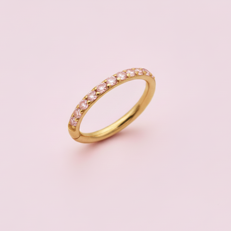 Piercing Aro Clicker con Zirconias Rosas -  Titanio