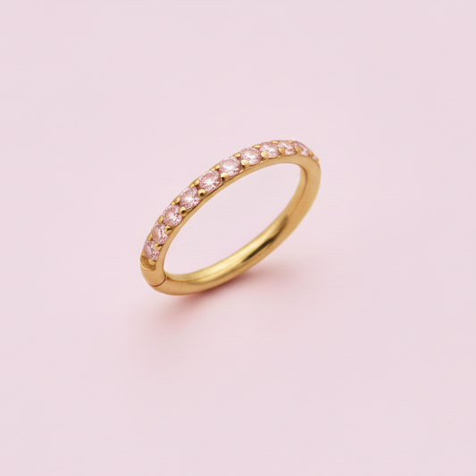 Piercing Aro Clicker con Zirconias Rosas -  Titanio