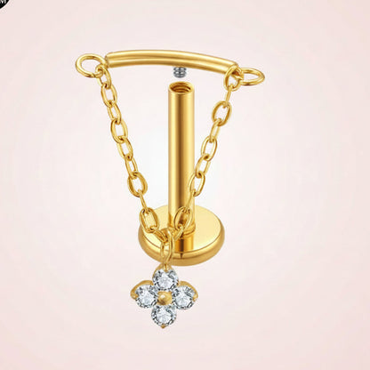 Piercing dorado helix flor colgante- Titanio (Labret)