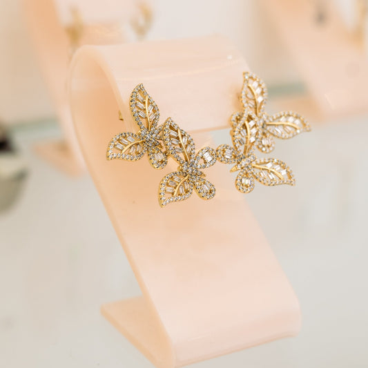 Aretes mariposa doble - Oro laminado 14k