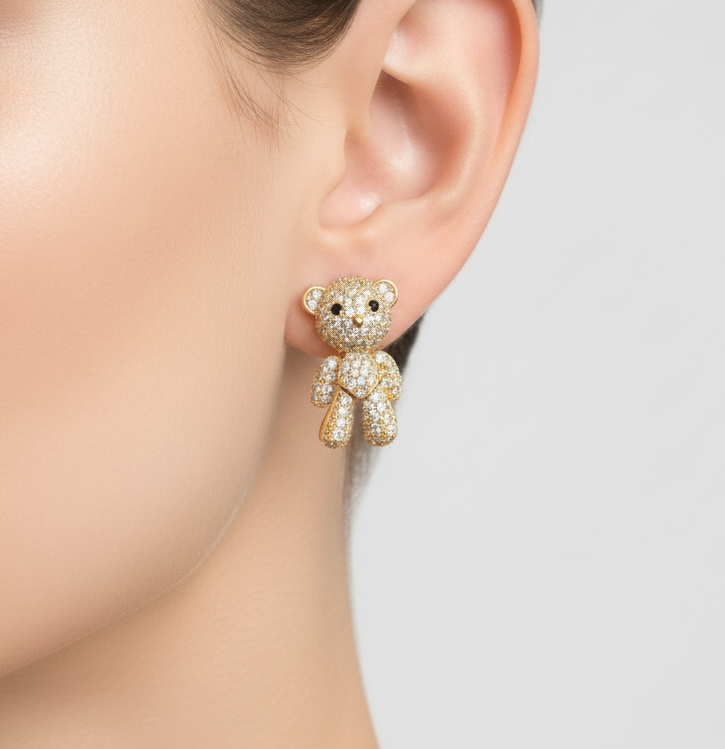 Aretes Osito Movil - Laminado de oro