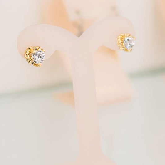 Aretes corazón zirconia chicos - Oro laminado 14k