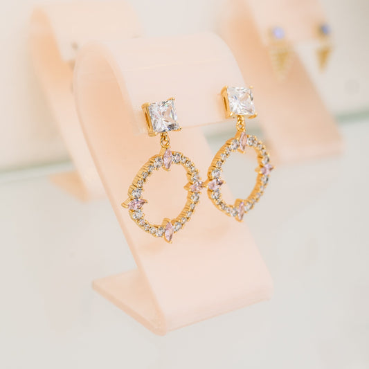 Aretes círculo con zirconias - Oro laminado 14k