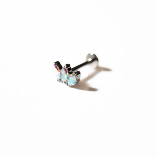 Labret Flor de Loto 3 petalos zirconias tornasol - Titanio