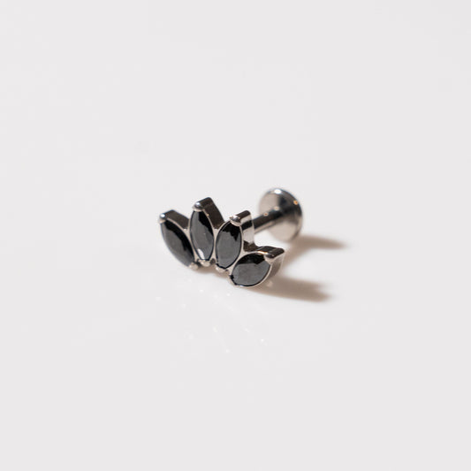 Labret Flor de Loto 4 pétalos ópalos negros  - Titanio