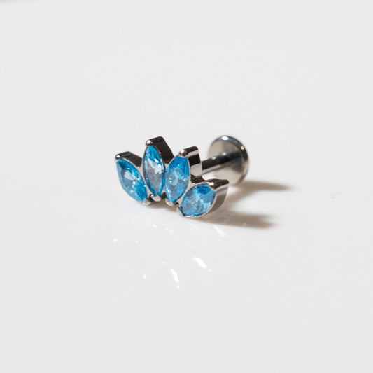 Flor de Loto 4 Pétalos Zirconias Azules - Titanio