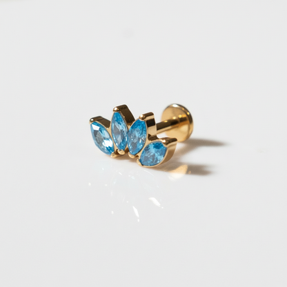 Piercing flor de Loto 4 Pétalos Zirconias Azules - Titanio