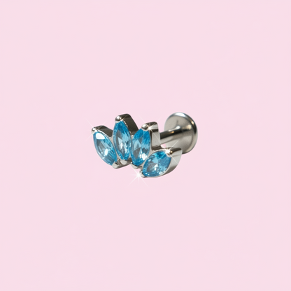 Piercing flor de Loto 4 Pétalos Zirconias Azules - Titanio
