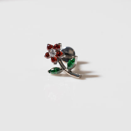 Piercing  Flor completa Roja - Labret Titanio