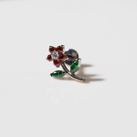 Labret Flor completa Roja - Titanio