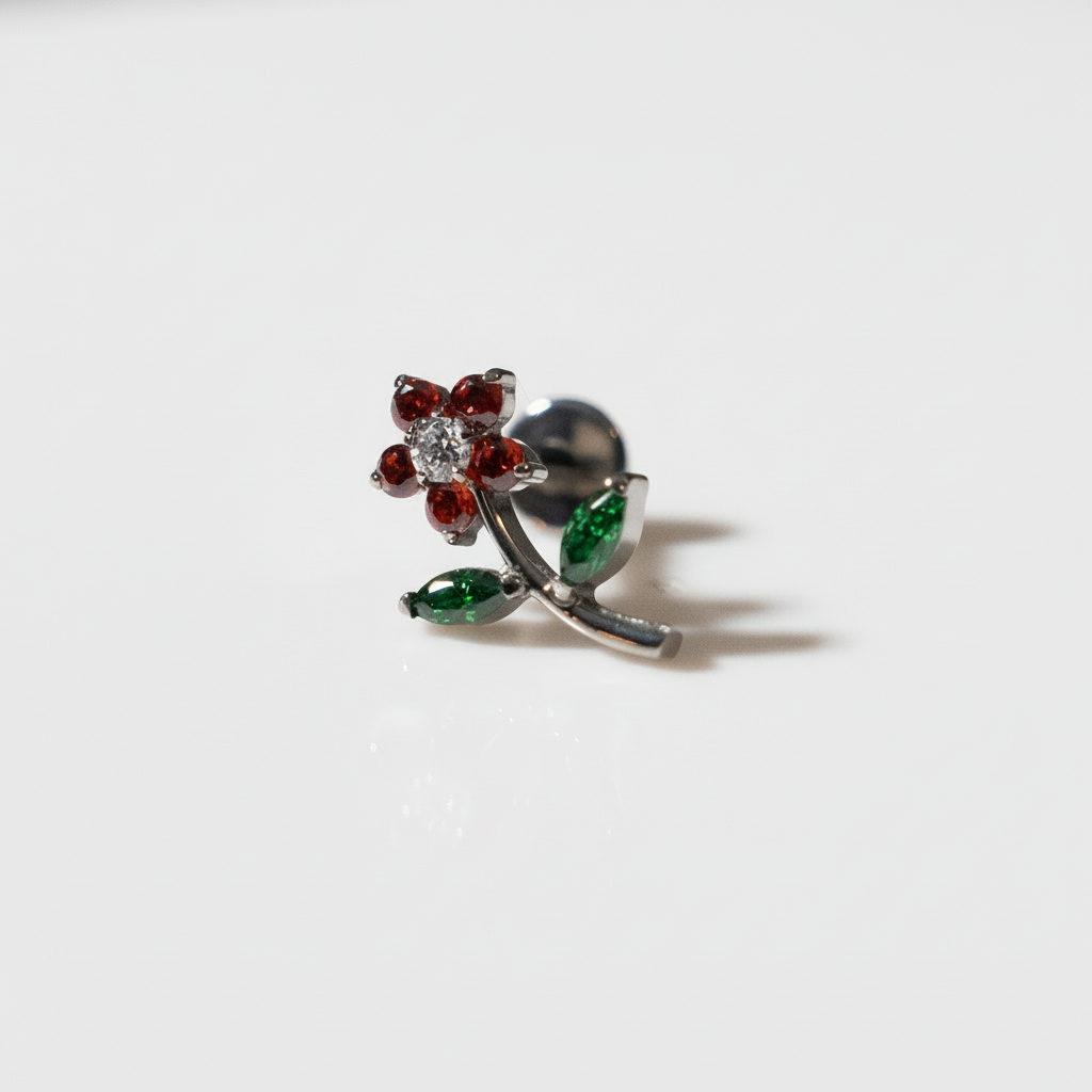 Piercing  Flor completa Roja - Labret Titanio