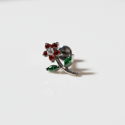 Piercing  Flor completa Roja - Labret Titanio