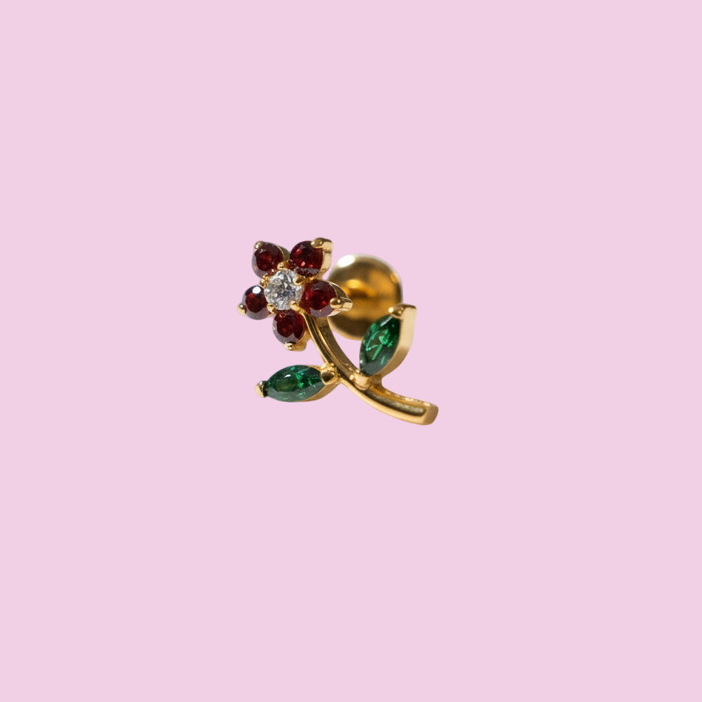Piercing  Flor completa Roja - Labret Titanio