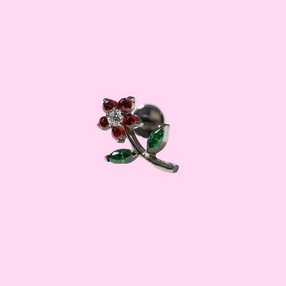 Piercing  Flor completa Roja - Labret Titanio