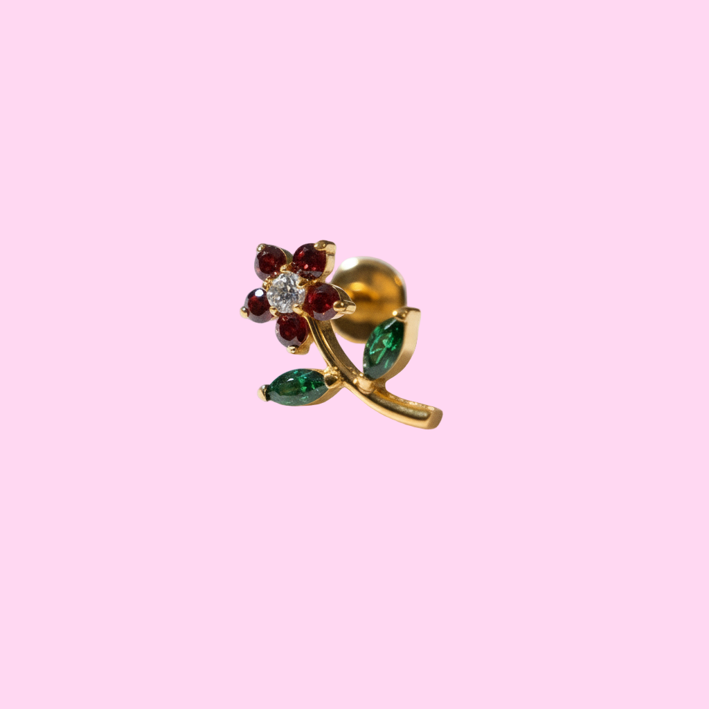 Piercing  Flor completa Roja - Labret Titanio