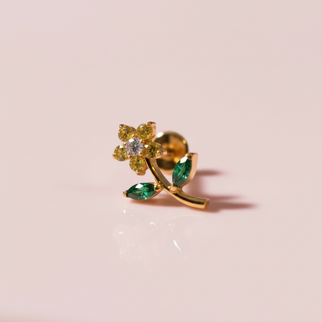 Labret Flor Completa Amarilla - Titanio